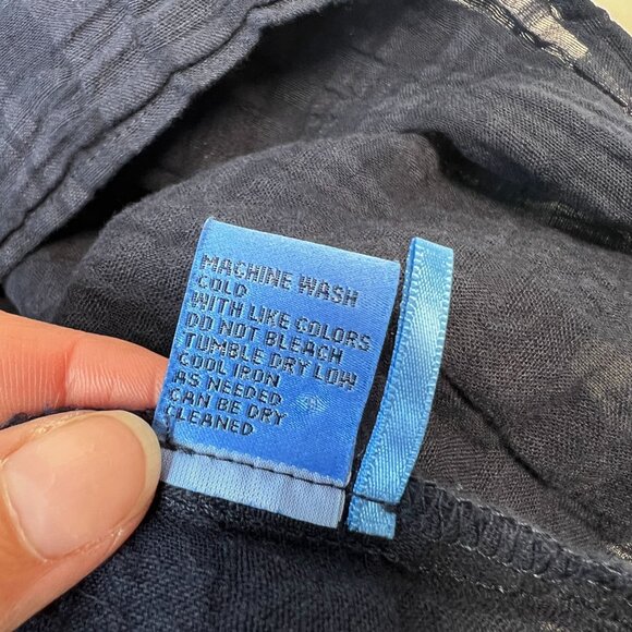 J. McLaughlin Ushi Linen-Blend Blouse Button Front 3/4 Sleeve Semi Sheer Navy S - Picture 11 of 11